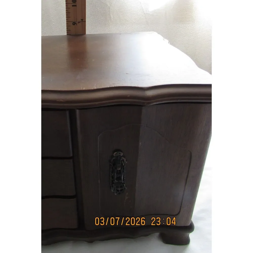 Vintage wood jewelry box 9 drawer, jewelry chest armoire Japan pine green velvet